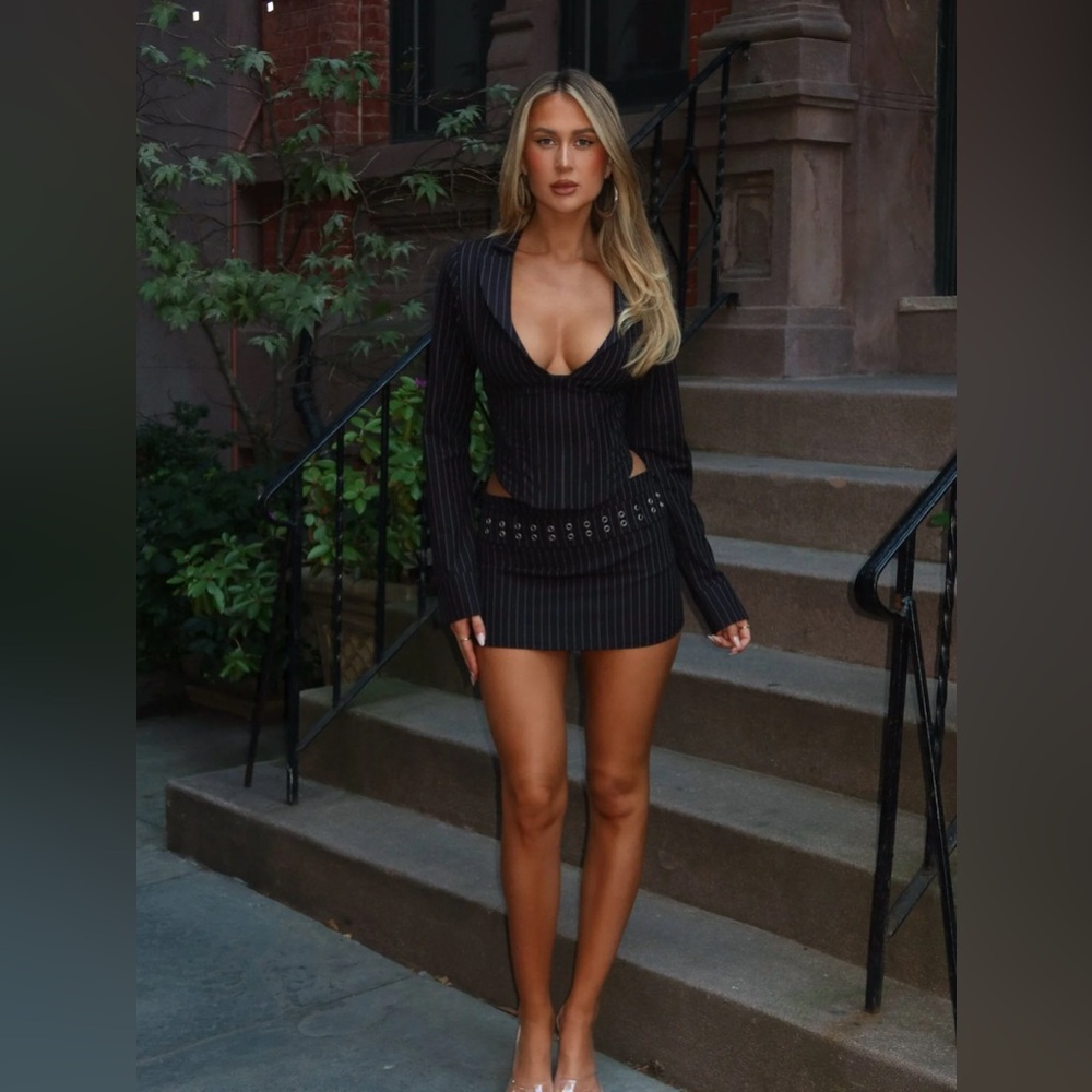 Elegant Black Pinstripe Skirt Set